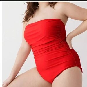 J.Crew Bandeau Ruched strapless, one piece swimsuit red size 24